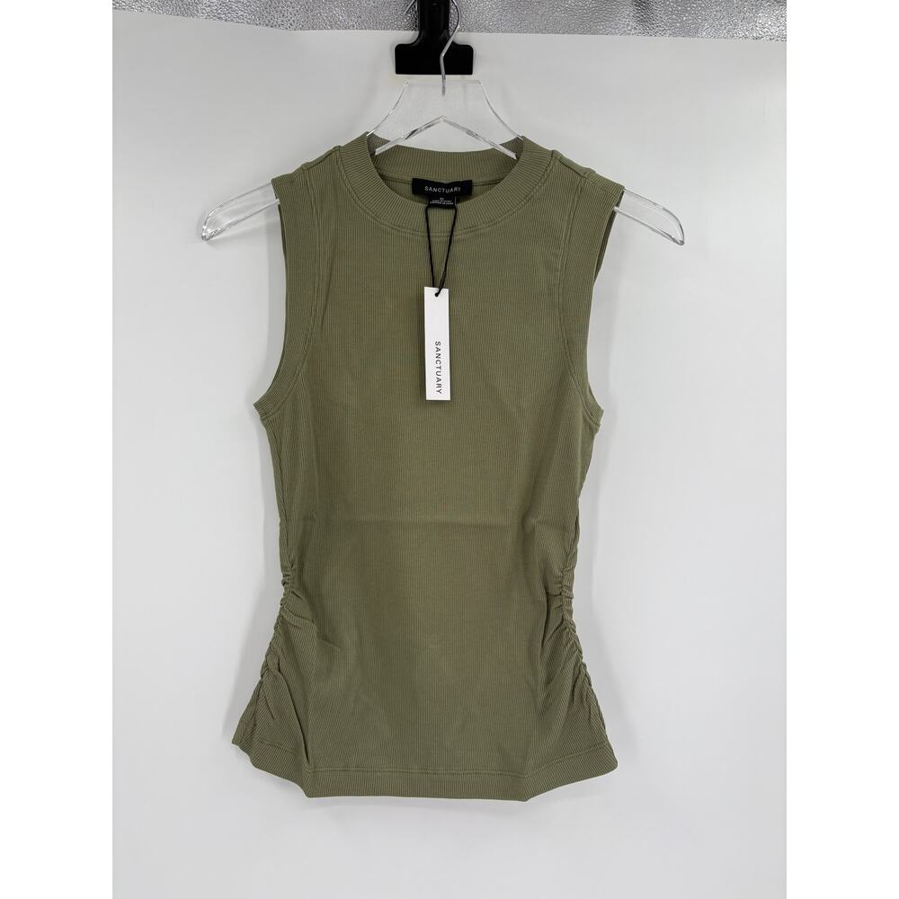 SANCTUARY Top Size XS NEW Sage Green Ribbed Ruched Tank Crew Neck - Picture 5 of 10